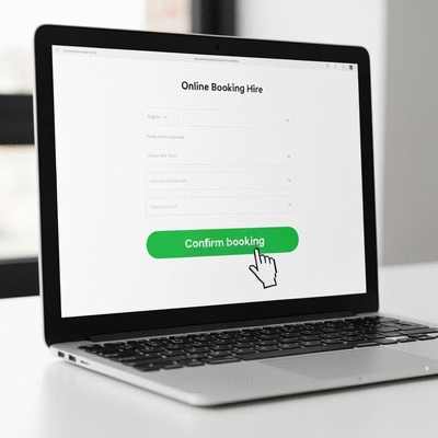 Laptop displaying an online booking form for skip bin hire