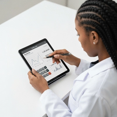 Person calculating skip bin costs on a tablet