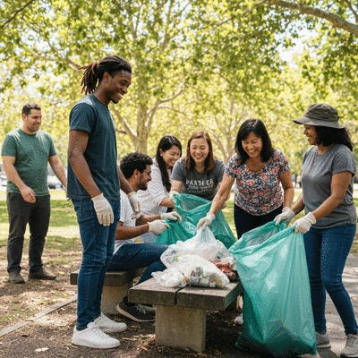 Community members participating in a local clean-up event or recycling drive
