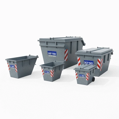 Illustration of various skip bin sizes and their dimensions