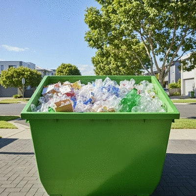 Modern skip bin filled with sorted recyclables in an urban Melbourne setting
